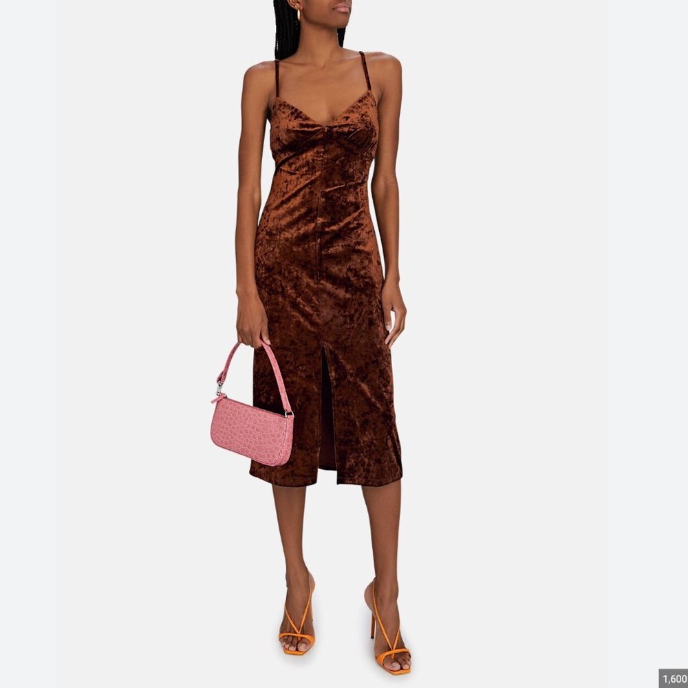 WeWoreWhat  Brown Crushed Velvet Midi Slip Dress Small NWT